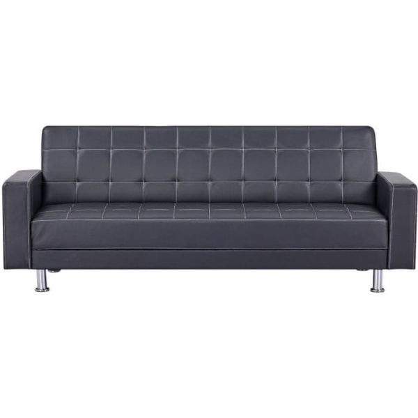 IVANA Straight Clic Clac 3-personers konvertibel sofa - Sort PU - Moderne stil - L 208 x D 86 x H 80 cm Svart