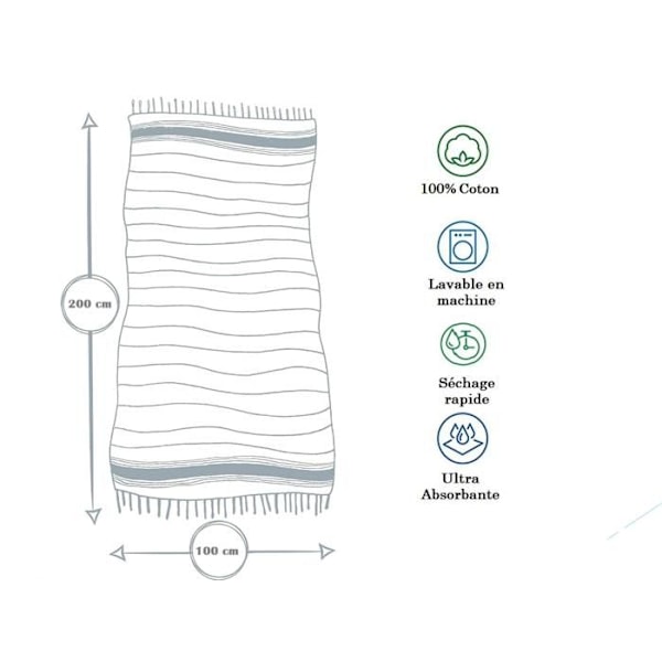 Fouta de Plage Nid d’Abeille 100% puuvillaa - Pehmeys ja mukavuus - Ranta-pyyhe - 100x200cm - 200 x 100 cm - Vihreä Svart