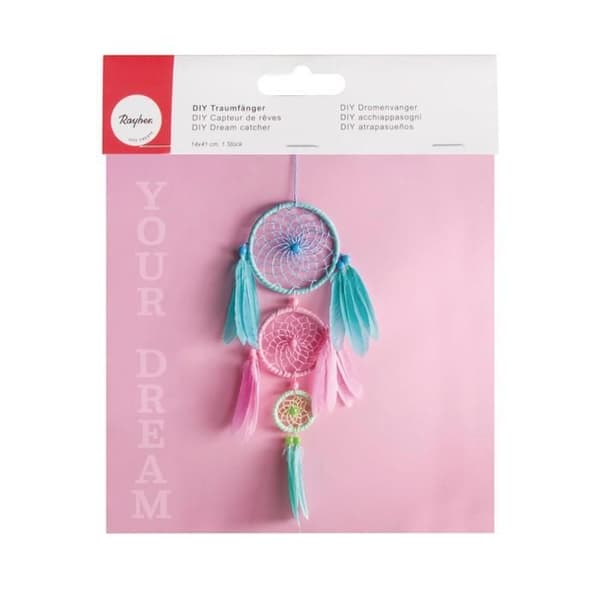 DIY drømmefanger kit pastelfarver (blå og rosa) Blå, Rosa, Pastellgrön