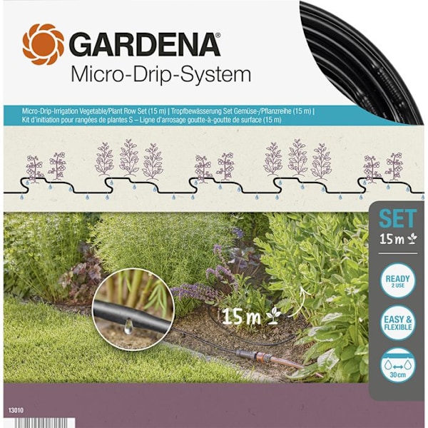 GARDENA Komplet drypvandingssæt størrelse S Micro-Drip® – Vandingsslange max 100m – Selvrensende system - (13010-20)