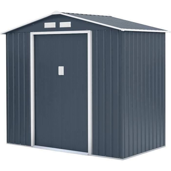 Metallförråd 2,71 m² - 213 x 127 x 195 cm - PLUTON - Förankringskit ingår, 2 skjutdörrar - Grå Kolgrå