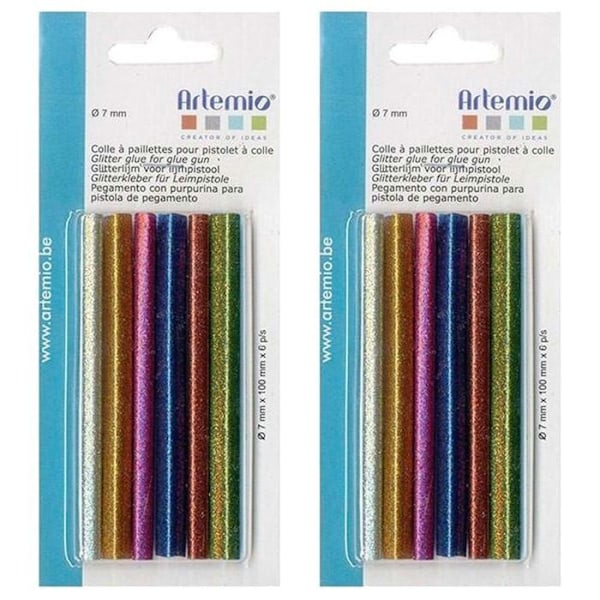 12 7 mm liimapistoolin täyttöä - glitter Röd, grå, rosa, gul, grön, blå