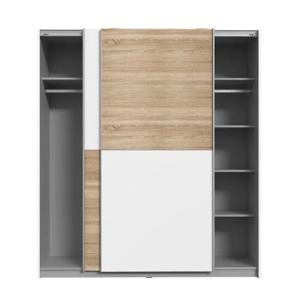 Garderobe med 2 skydelåger - Spånplade - Eg og hvid indretning - L 170,3 x D 61,2 x H 190,5 cm - ULOS Ek och vit dekor