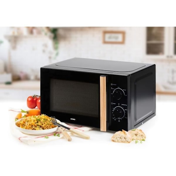 DOMO DO2820 mikrovågsugn - 20L - 700W - 35 min timer - Avfrostningsfunktion - L44 x D35,8 x H 25,8 cm - Svart träfinish Svart