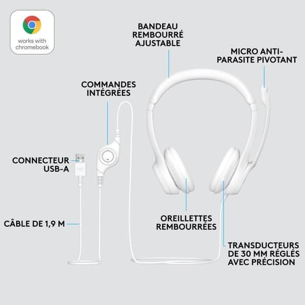 Hovedtelefon - Kablet - Logitech - H390 - USB - Støjsvag - Hvid Vit