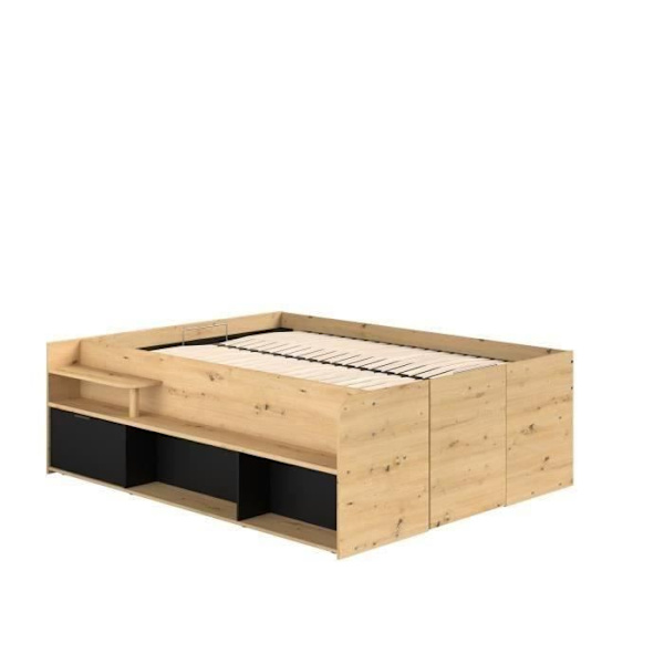 ODYSSEE Aikuisten sängynrunko - 140x190/200 cm - Nosto-arkkijärjestelmällä - Tammi- ja musta sisustus - 166,2 x 66,5 x 205,8 cm Ek och svart