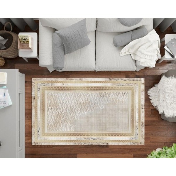 Tæppe - NAJAT - Guld - 160x230 cm - Skridsikkert - Maskinvaskbart - Moderne Beige