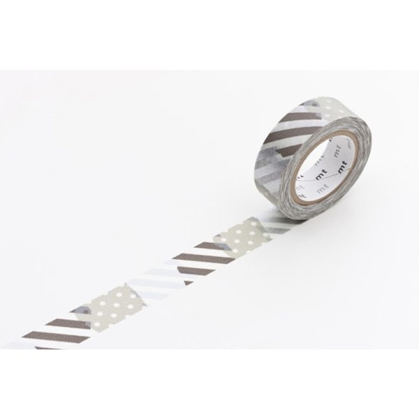 Masking Tape MT 15 mm Dots - harmaa & musta raita Silver