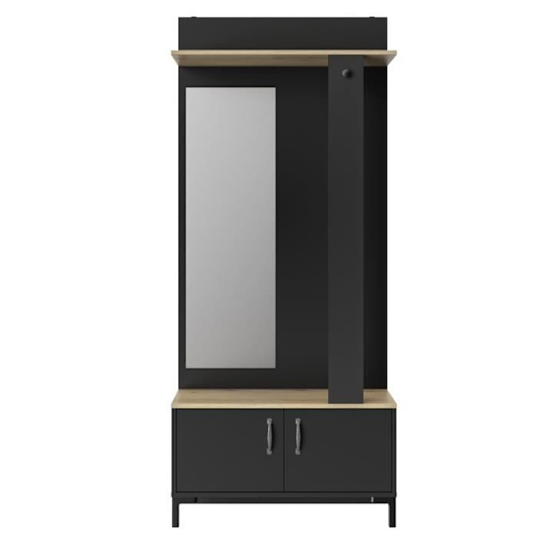 GAMI 2-dørs entreskab - Made in France - Sonoma eg og sort indretning - L 81 x H 190 x D 37 cm - BUTIK