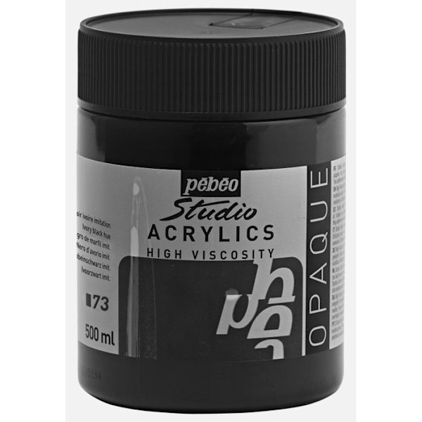 Akvarel maling - Sort Ivor imitation - Pébéo Studio - Beholder på 500ml Noir Ivoire imitation