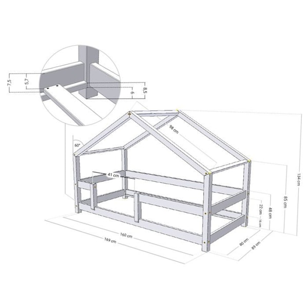 Lit cabane enfant LUCKY 80 x 160 punainen tiili Röd