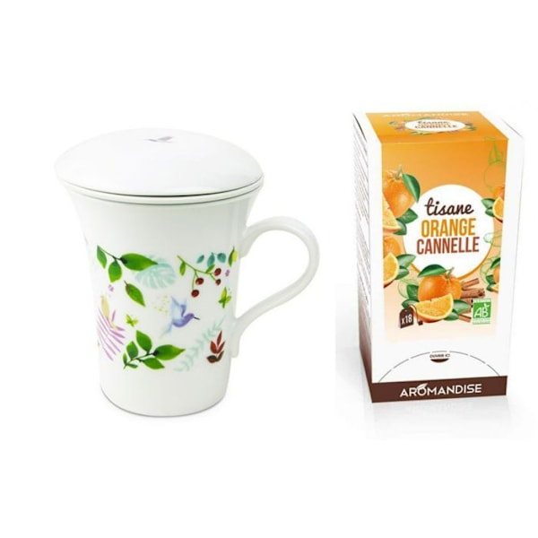 Posliinikukkateepannu 250 ml + Luomu appelsiini-kaneli yrttitee Vit