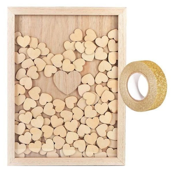 Skræddersyet træramme 30 x 42 cm 100 beskeder hjerter + guld glimmer masking tape 5 m Beige