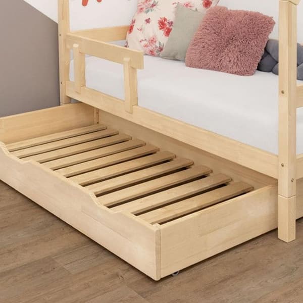 Rulleskuffe til opbevaring eller seng - lakeret træ til seng 70 x 160 cm beige