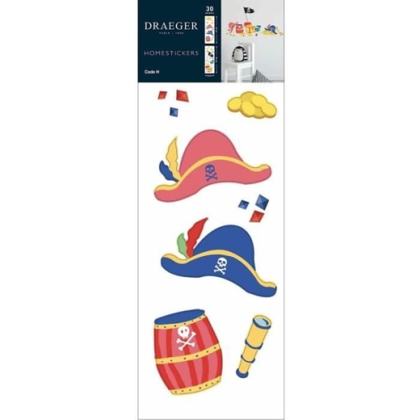 Pirate Hat and Treasure Wall Sticker - Draeger Paris - För barn - Flerfärgad - 19 x 10 cm och 1,5 x 1 cm
