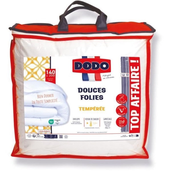DODO Tempererat täcke 300gr/m - 140x200 cm - Douces Folies - 100% polyester VOLUPT AIR silikon ihålig fiber - 1 person - Vit