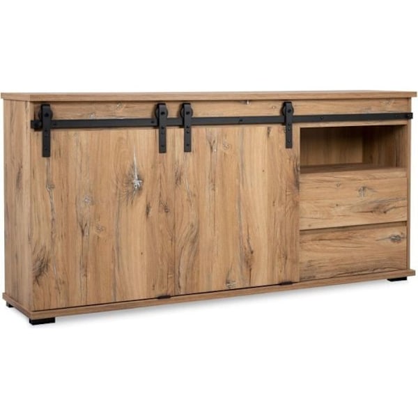 Manzano skänk - Spånskiva - Flagstaff ek - 2 skjutdörrar, 2 lådor, 1 nisch - L 180 x H 87 x B 40 cm flaggstång ek