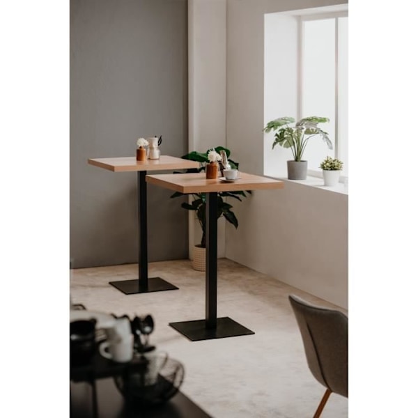 QUADRATO enkelt spisebord - 4 personer - Eg og sort melamin - L70 x H75 x D70 cm Artisan Ek / Svart