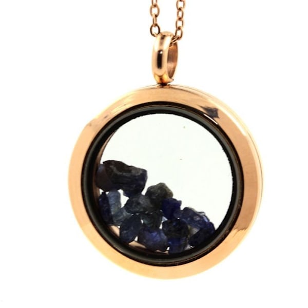 Collier - ABIJOUX - Medaillon Saphir rå 20 mm - Rosaguld - Unisex - Rustfrit stål Rose guld