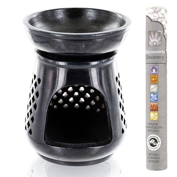 Moucharabieh musta kivi suitsukepidike diffuusori + Ayurvedic suitsuke Svart