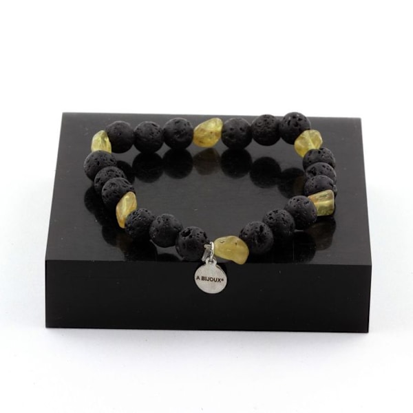 Armband - A Bijoux - Apatite Gul från Madagaskar - Lava pärlor 8 mm - Längd 19-20 cm - Unisex Gul