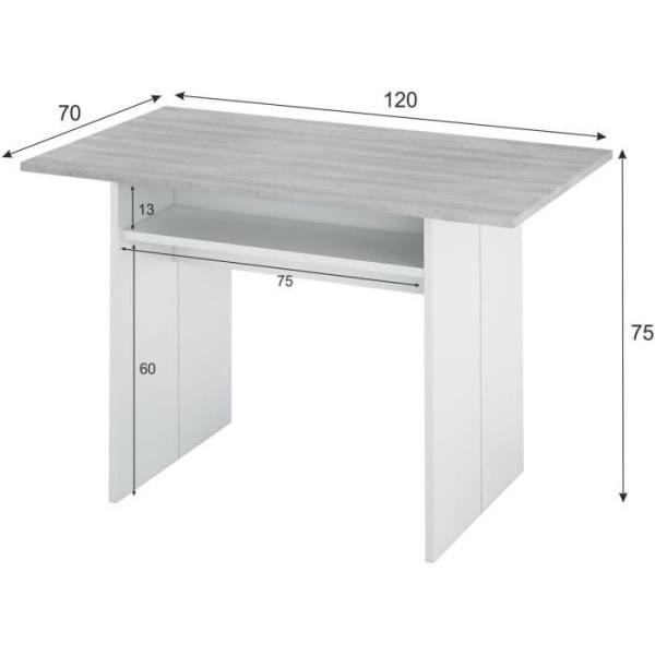 TAVOLO udtrækbart sidebord / konsol - Betongrå melamin - L 120 x D 35/70 x H 75/77 cm ARTIK VIT / CEMENT