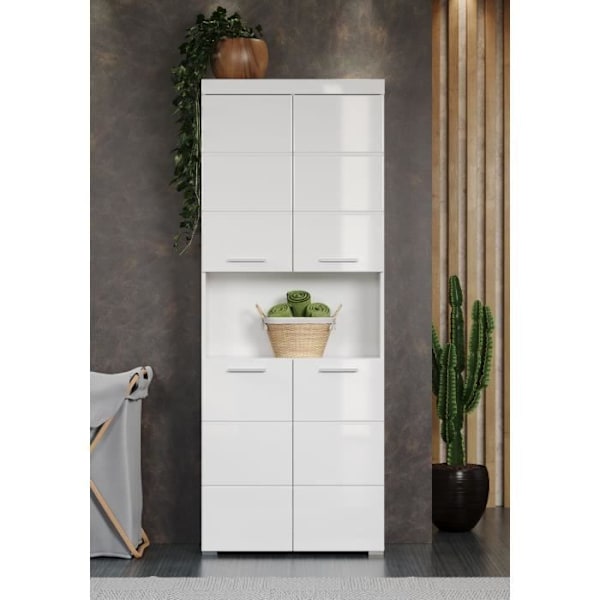 Dobbelt badeværelsesmøbel - 4 døre + 1 niche - B73 x D31 x H190 cm - Hvid - AMANDA