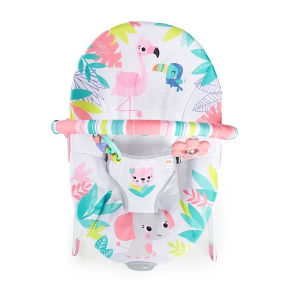 BRIGHT STARTS Pink Flamingo Baby Bouncer, lugnande vibrationer, Activity Arch med interaktiva leksaker Flerfärgad