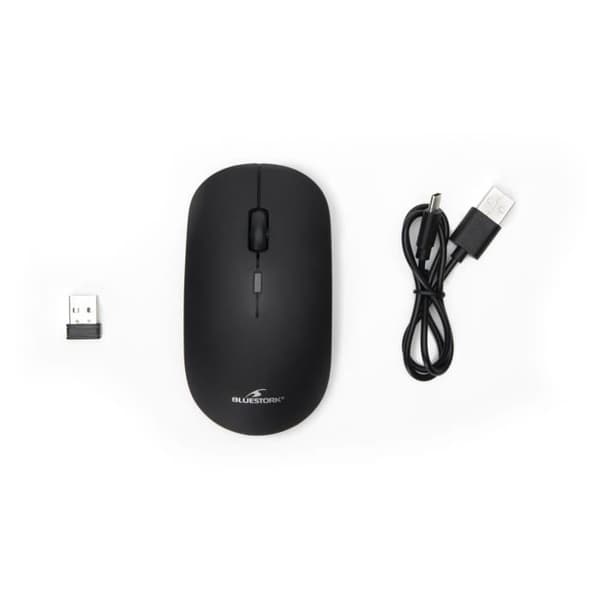 Trådløs Mus - BLUESTORK - OFFICE 100 - 2.4G + Bluetooth - Genopladelig - PC/MAC - Sort Svart