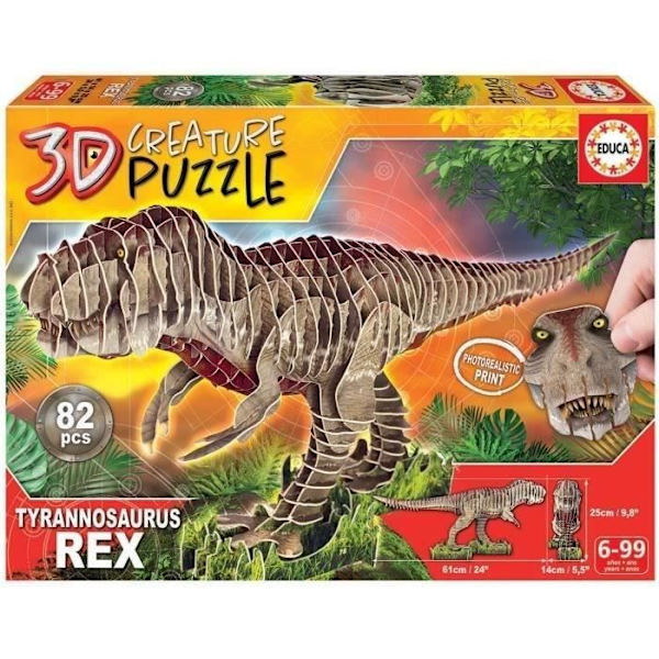 3D T-Rex palapeli - EDUCA - Eläimet - Seka - 82 palaa Flerfärgad