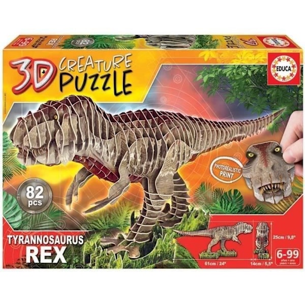 3D T-Rex Pussel - EDUCA - Djur - Blandat - 82 bitar Flerfärgad