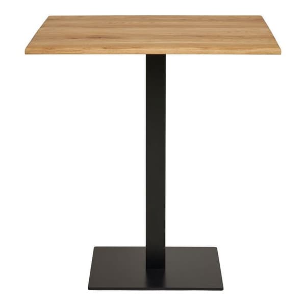 Café bord egetræ metalbase sort 70 x 70 x 75 cm brun