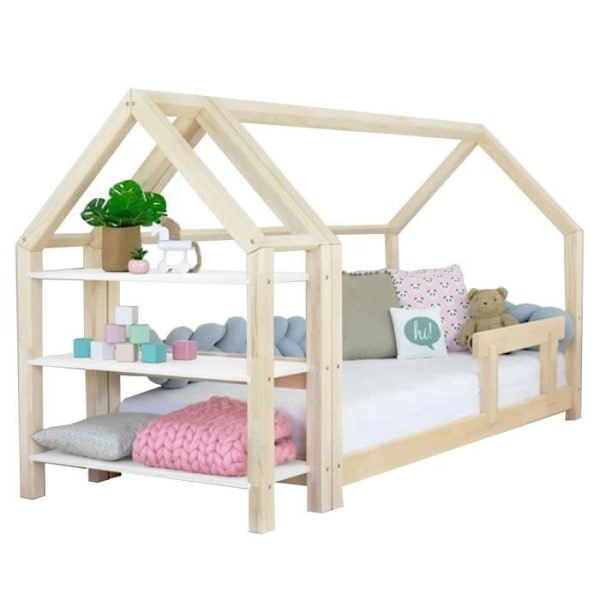 TERY puinen hyttisänky hyllyllä 120 x 180 luonnonvalkoinen - GENERIC - Lapsi - Massiivipuu - Säle Beige