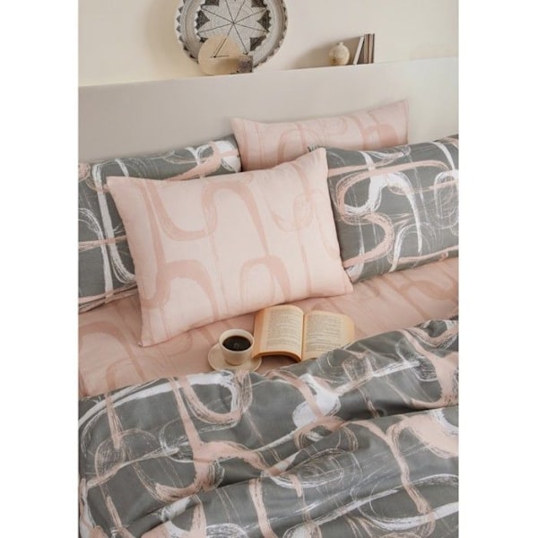 Sengecover - TROY - 240x260 cm - Grå - Trykt - 2 pudebetræk Grå