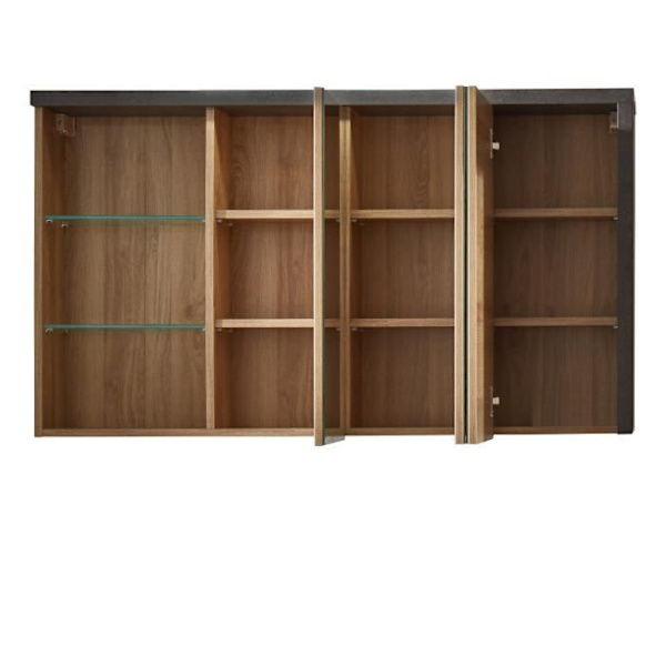 Sættet indeholder badeværelsesmøbler med vask + søjle + spejlskab - L186 x P53 x H198 cm - BAY Ekonomi honung och mörkgrå betong