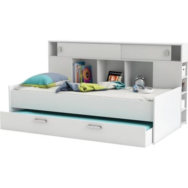 DEMEYERE Sherwood Barnsäng - Modern - Sänggavel med integrerade hyllor - Pärlvit - B 90 x B 200 cm