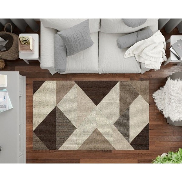 Teppe - MIRAN - Brun - 160x230 cm - Halkfri - Maskinvaskbar - Geometrisk