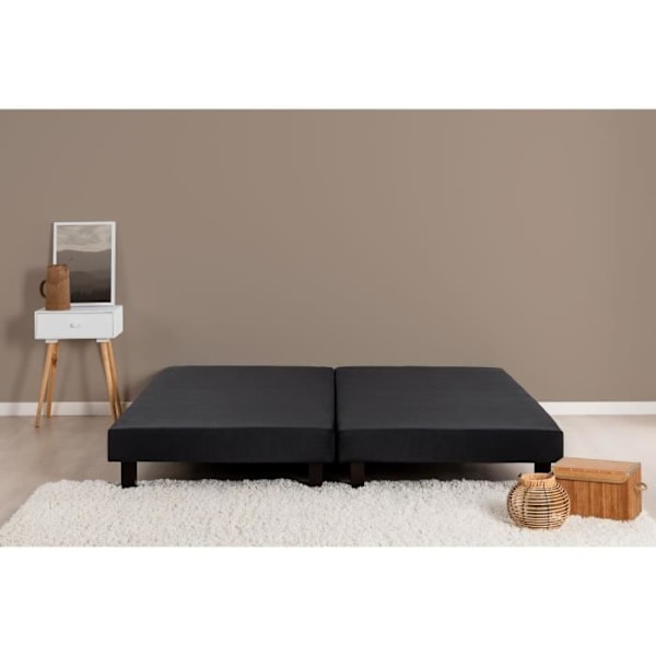 Polstrede lamelbunde 2x80x200 cm - Sort massivt træ + fødder - DEKO DREAM Rakenne