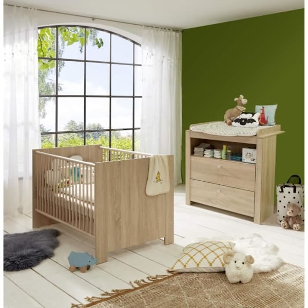 Duo vauvahuone: Sänky 70 x 140 cm + OLIVIA-hoitoarkku - Tammi - TREND TEAM Naturlig ek