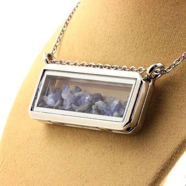 Collier - ABIJOUX - Benitoit rå - Rustfrit stål - 18x50 mm - Unisex Blå