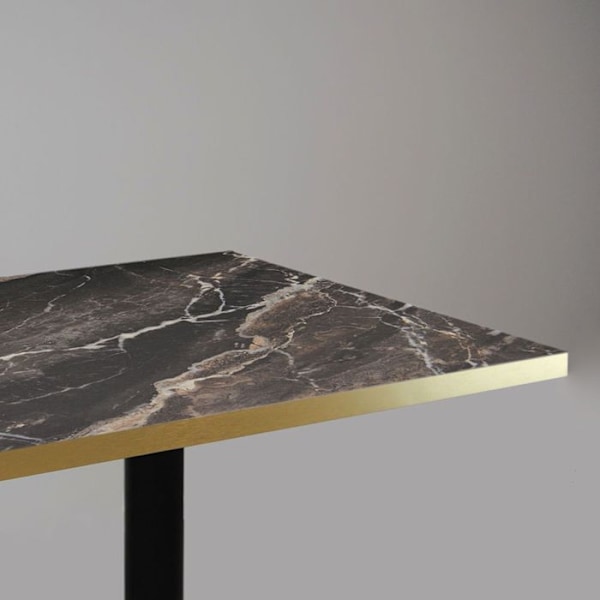 Barbord 60 x 60 cm - Rund model royal marmor med messingkanter Svart