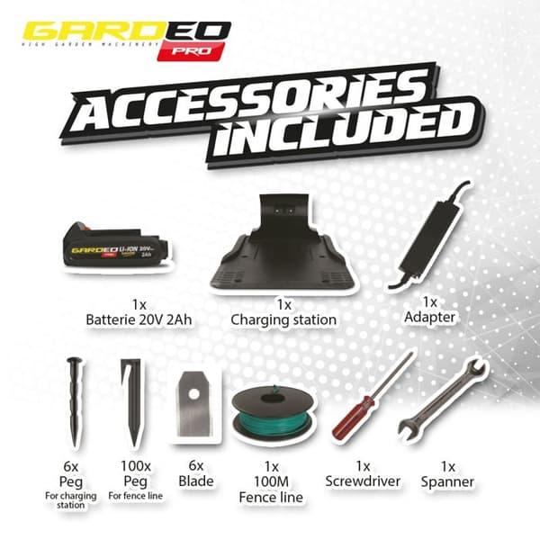 Robotplæneklipper - GARDEO - GRO20V20WIFI-2A - 20V - 800m² - Programmerbar Wifi Svart