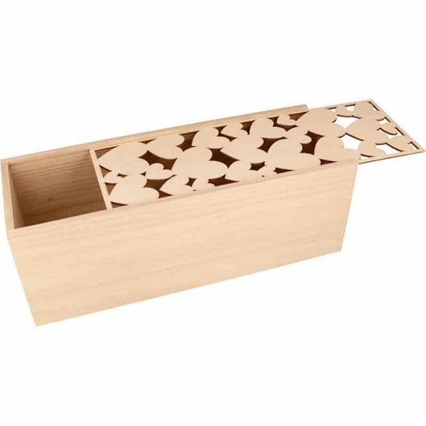 Förvaringslåda med lock hjärtan - 33 x 12 x 12 cm Beige