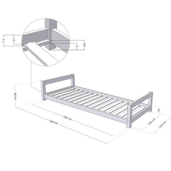 KIDDY lastensänky - Benlemi - 140 x 200 - Massiivipuu - Säleet - Lapsi Anti-allergiska naturliga färger