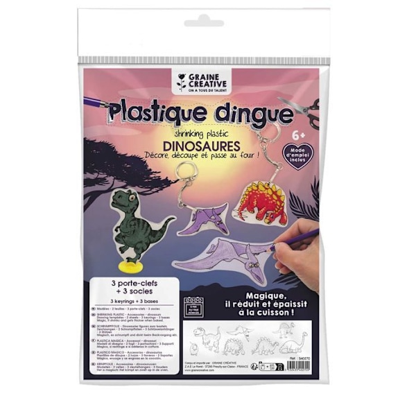 Plastik kit sindssyge - Dinosaurer - Til børn - 2 ark - 3 nøglekæder Flerfärgad