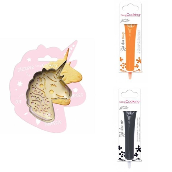 Unicorn Relief Cookie Kit + 2 pennor för apelsin och mörk choklad Grå