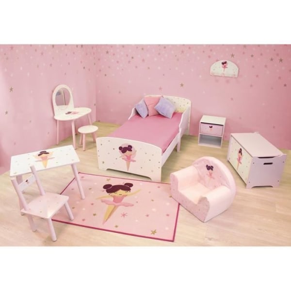 Träleksakslåda - Ballerinadansös - FUN HOUSE - H.40 x B.58 x D.36 cm rosa och vitt