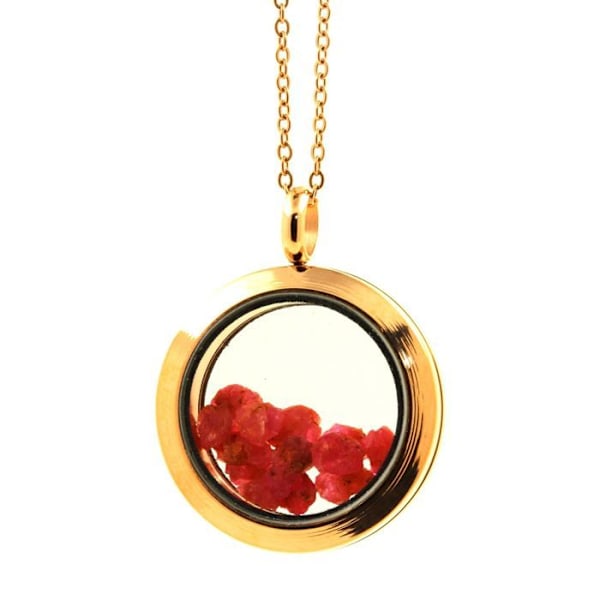 Sten og mineraler. Rå Spinel halskæde. Medaljon model 20 mm. Farve Rose guld. Rose guld