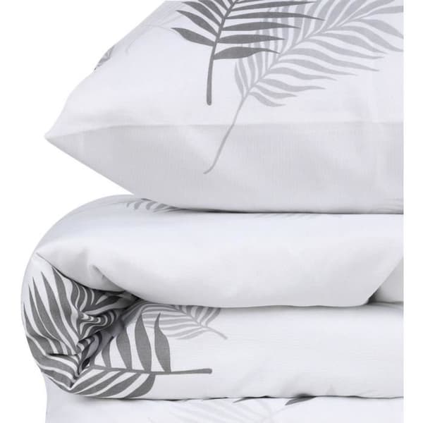 Sängkläder - 1 täckesett 220 x 240 cm + 2 örngott 60 x 60 cm - 65% bomull, 35% polyester - Grå Grå Vit
