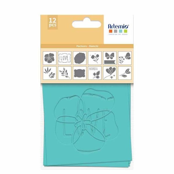 Setti 12 stensiiliä 9 x 9 cm - Puutarha Transparent